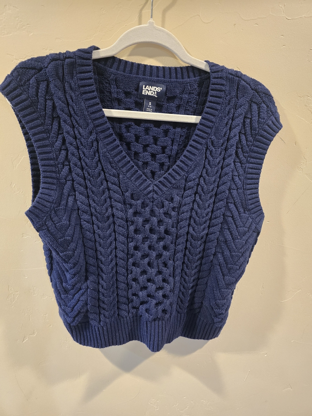 Lands' End Navy Cable‑Knit V‑Neck Sweater Vest